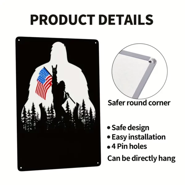 Bigfoot Sasquatch Rocks the USA Flag, Metal Sign - Image 5