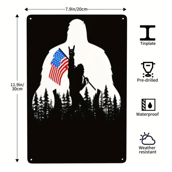 Bigfoot Sasquatch Rocks the USA Flag, Metal Sign - Image 4