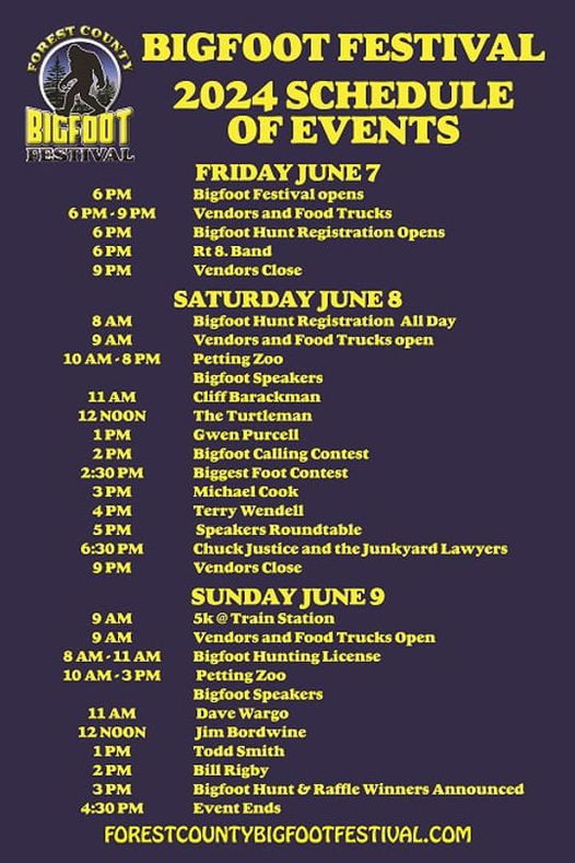 Forest County Bigfoot Festival in Marienville Pa June 7 8 and 9