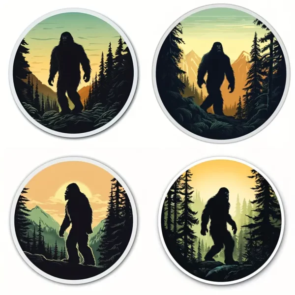 Bigfoot in the Forest 4 Vinyl Decal Set for the Sasquatch Enthusiast