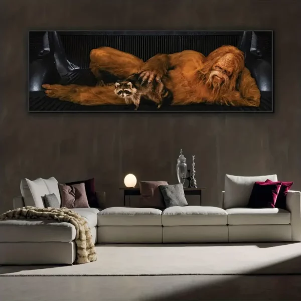 Bigfoot with Raccoon - Unframed Canvas Print - 60" x 20"