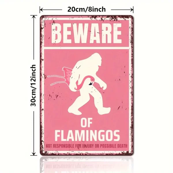 Vintage Metal Tin Sign - Beware of Flamingos Wall Art Decor for Home, Yard, Garden, and Coffee Shop