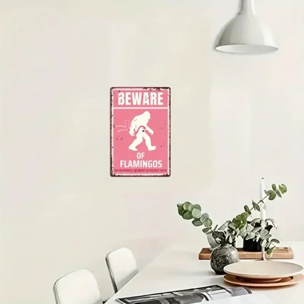 Vintage Metal Tin Sign - Beware of Flamingos Wall Art Decor for Home, Yard, Garden, and Coffee Shop