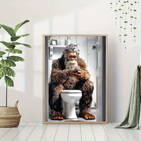 Canvas Bigfoot on Toilet