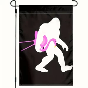 Garden Flag - Bigfoot Carrying a Pink Flamingo