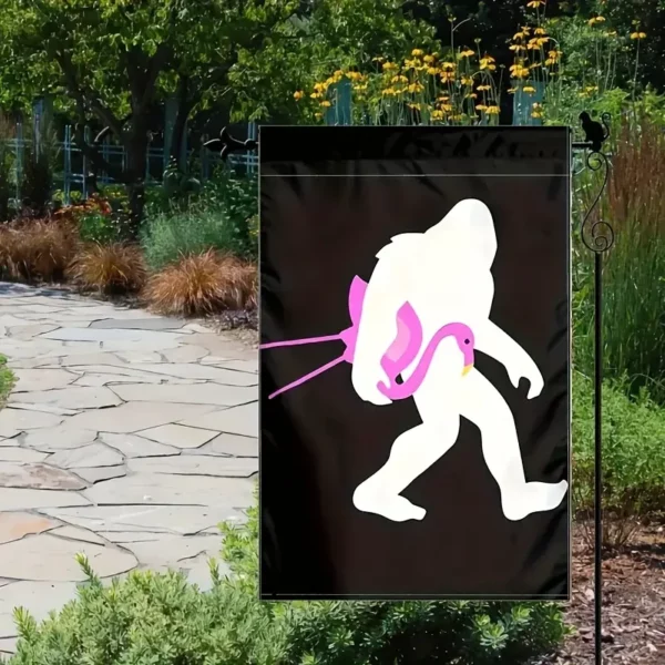 Garden Flag - Bigfoot Carrying a Pink Flamingo