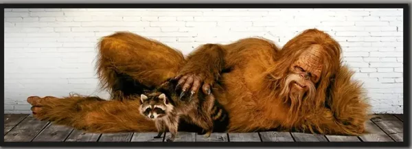 Bigfoot with Raccoon on a Deck - Unframed Canvas Print - 60" x 20" Print Only - White - Image 7