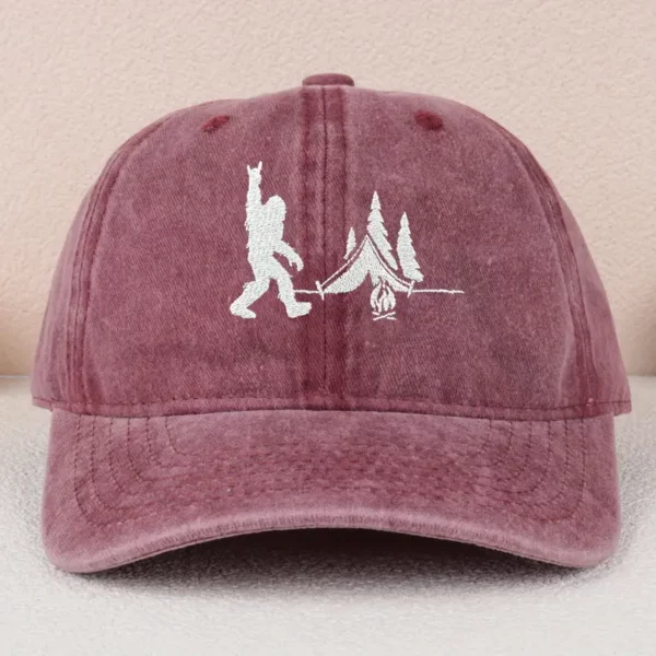 Hat - Bigfoot Peace Sign and Tent Burgandy