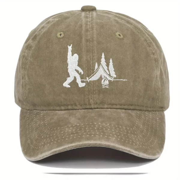 Hat - Bigfoot Peace Sign and Tent Khaki