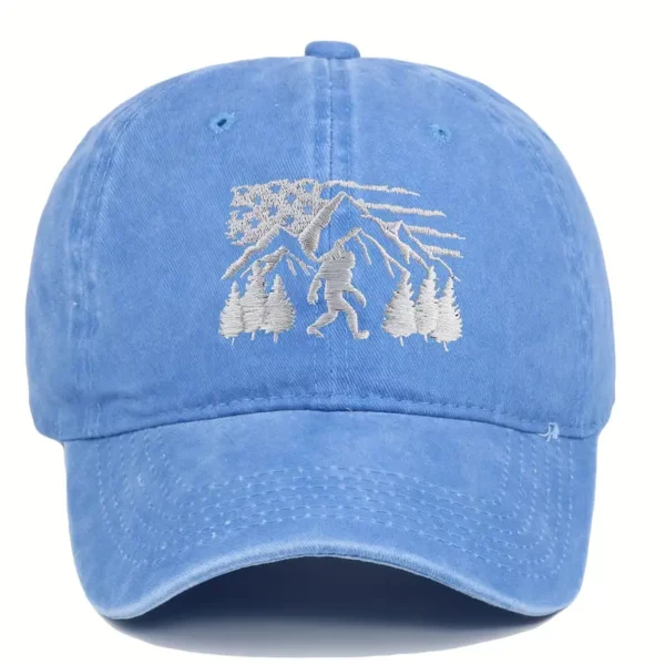 Hat - Bigfoot on Mountain USA Flag BG Light Blue