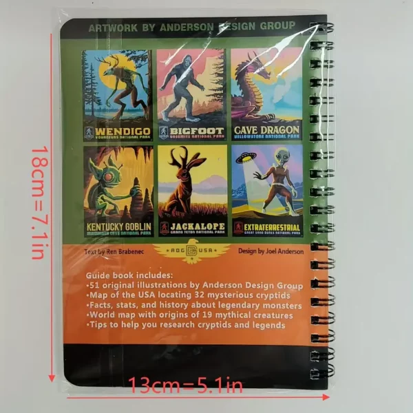 1pc Legends of the National Parks Guide Book - 32 Unexplained American Mysteries, Monsters & Myths - Spiral Bound Paper Book with Cryptid Map