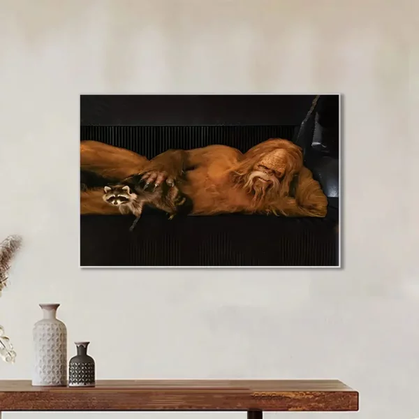 Canvas Print Bigfoot & Raccoon 16x24 Black