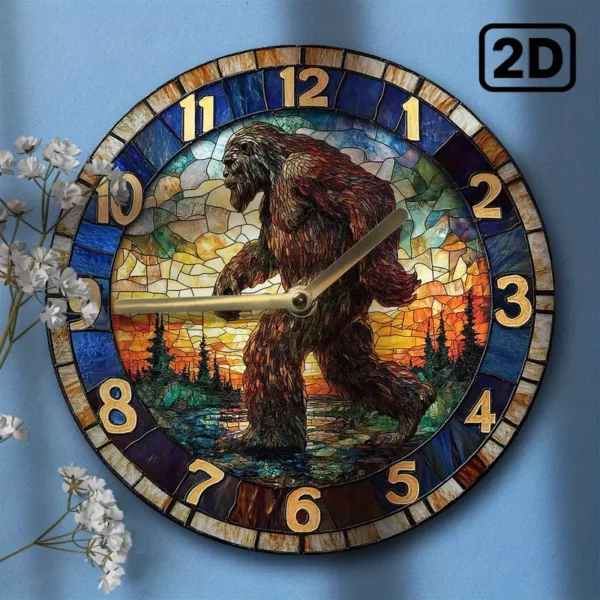 Clock Bigfoot Walking 8x8inch Silent Non-Ticking Aluminum