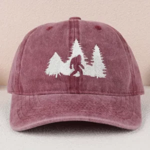 Embroidered Bigfoot in the Forest Sunshade Baseball Cap – Burgandy