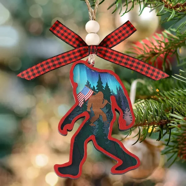 Aurora Ornament Wooden Patriotic Bigfoot Tree Ornament - Image 3