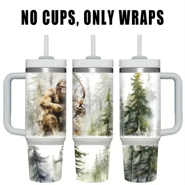 Bigfoot Hunting Forest Crystal Tumbler Wrap - PVC Decorative DIY Sticker for 40OZ Cups, UV Printed Adhesive Sleeve - 1 Set - For Tumbler Enthusiasts - Perfect Gift for Outdoor Lovers