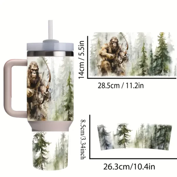 Bigfoot Hunting Forest Crystal Tumbler Wrap - PVC Decorative DIY Sticker for 40OZ Cups, UV Printed Adhesive Sleeve - 1 Set - For Tumbler Enthusiasts - Perfect Gift for Outdoor Lovers