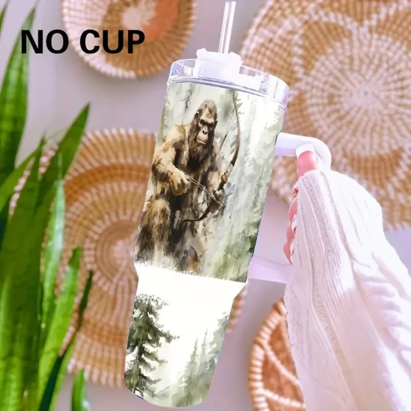 Bigfoot Hunting Forest Crystal Tumbler Wrap - PVC Decorative DIY Sticker for 40OZ Cups, UV Printed Adhesive Sleeve - 1 Set - For Tumbler Enthusiasts - Perfect Gift for Outdoor Lovers