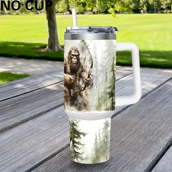 Bigfoot Hunting Forest Crystal Tumbler Wrap - PVC Decorative DIY Sticker for 40OZ Cups, UV Printed Adhesive Sleeve - 1 Set - For Tumbler Enthusiasts - Perfect Gift for Outdoor Lovers