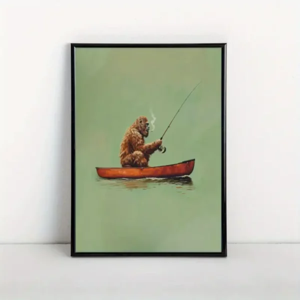 Sasquatch Canvas Print, Bigfoot in a Canoe Fishing 8"x12" - Bigfoot Approved