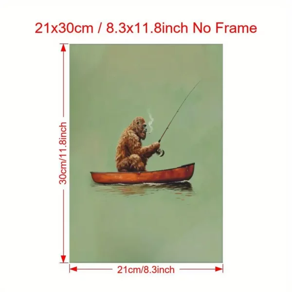 Sasquatch Canvas Print, Bigfoot in a Canoe Fishing 8"x12" - Bigfoot Approved