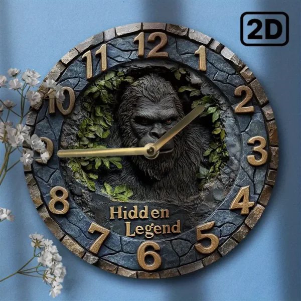 1pc 8X8Inch Wooden Wall Clock, "Hidden Legend" Sasquatch Design, Silent Non-Ticking, Artistic Home Decor, No Battery Included, for Living Room, Apartment, Entrance, Ideal for Girls, Mothers, Friends, Easter, Mother'S Day, Christmas