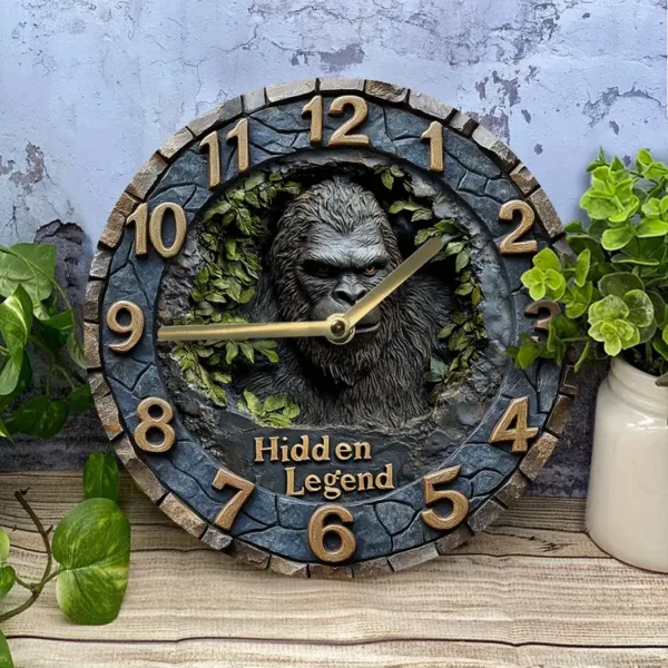 1pc 8X8Inch Wooden Wall Clock, "Hidden Legend" Sasquatch Design, Silent Non-Ticking, Artistic Home Decor, No Battery Included, for Living Room, Apartment, Entrance, Ideal for Girls, Mothers, Friends, Easter, Mother'S Day, Christmas