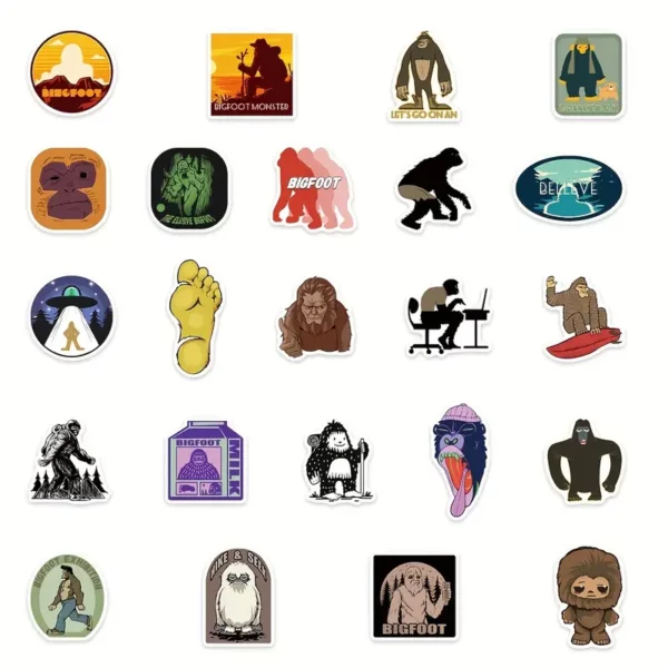 50-Pack Bigfoot & Cryptid Stickers, PVC Material, Outdoor Themed Decals for Laptop, Journal, Phone Case Decoration, DIY Vinyl Stickers