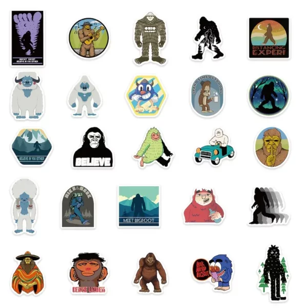 50-Pack Bigfoot & Cryptid Stickers, PVC Material, Outdoor Themed Decals for Laptop, Journal, Phone Case Decoration, DIY Vinyl Stickers