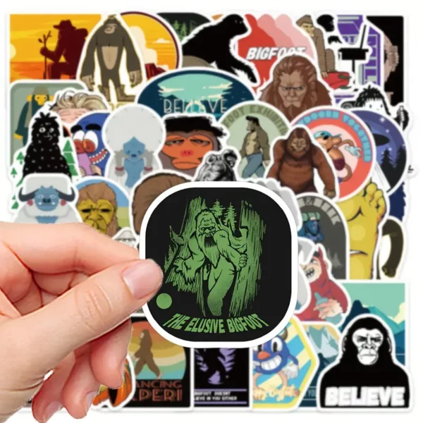 50-Pack Bigfoot & Cryptid Stickers, PVC Material, Outdoor Themed Decals for Laptop, Journal, Phone Case Decoration, DIY Vinyl Stickers