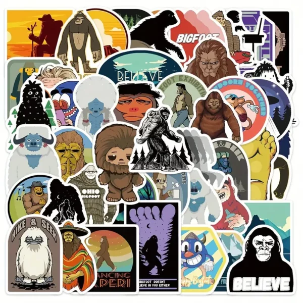 50-Pack Bigfoot & Cryptid Stickers, PVC Material, Outdoor Themed Decals for Laptop, Journal, Phone Case Decoration, DIY Vinyl Stickers