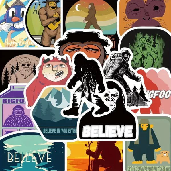 50-Pack Bigfoot & Cryptid Stickers, PVC Material, Outdoor Themed Decals for Laptop, Journal, Phone Case Decoration, DIY Vinyl Stickers