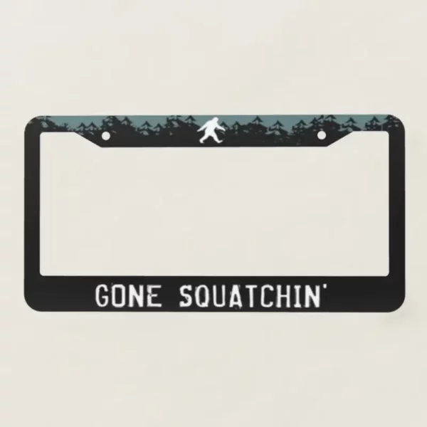 1pc Aluminum License Plate Ffor rame - Gone Squatchin' Sasquatch Silhouette - UV-Protected, Rust-Resistant, Secure & Easy Installation - Premium Weatherproof Auto Accessory