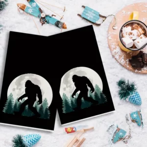 2pcs Sasquatch & Forest Moon Hand Towels - Soft, Absorbent Polyester Kitchen Towels for Home, Spa, Gym - Vintage Cartoon Design, 16x24 Inch