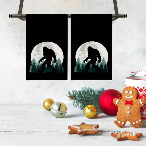 2pcs Sasquatch & Forest Moon Hand Towels - Soft, Absorbent Polyester Kitchen Towels for Home, Spa, Gym - Vintage Cartoon Design, 16x24 Inch