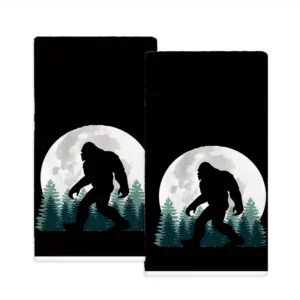 2pcs Sasquatch & Forest Moon Hand Towels - Soft, Absorbent Polyester Kitchen Towels for Home, Spa, Gym - Vintage Cartoon Design, 16x24 Inch