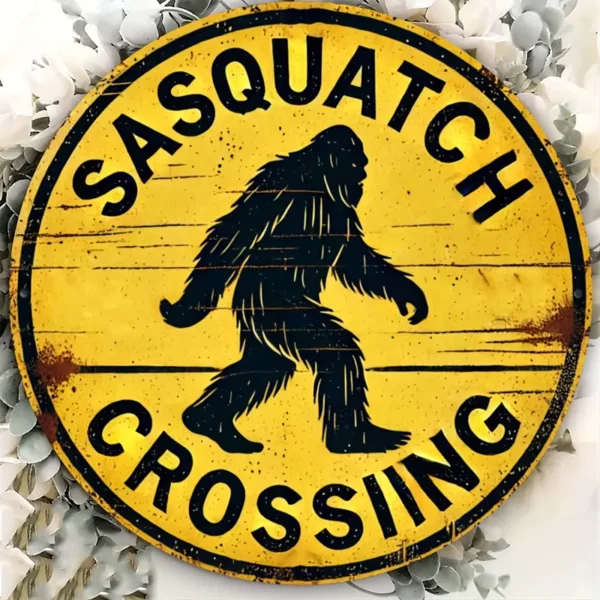 Sasquatch Crossing Metal Sign 8x8 2Tone Border