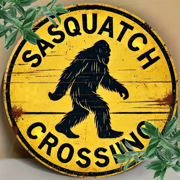 Sasquatch Crossing Metal Sign 8x8 2Tone Border