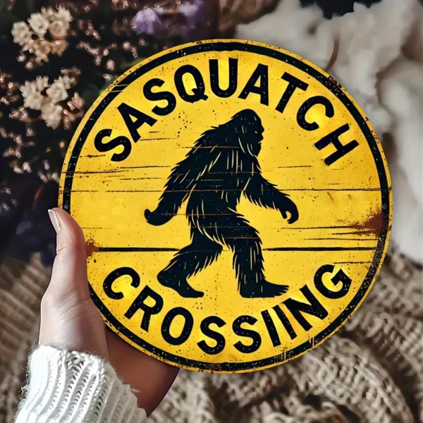 Sasquatch Crossing Metal Sign 8x8 2Tone Border