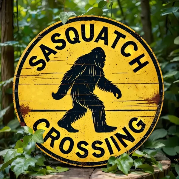 Sasquatch Crossing Metal Sign 8x8 2Tone Border