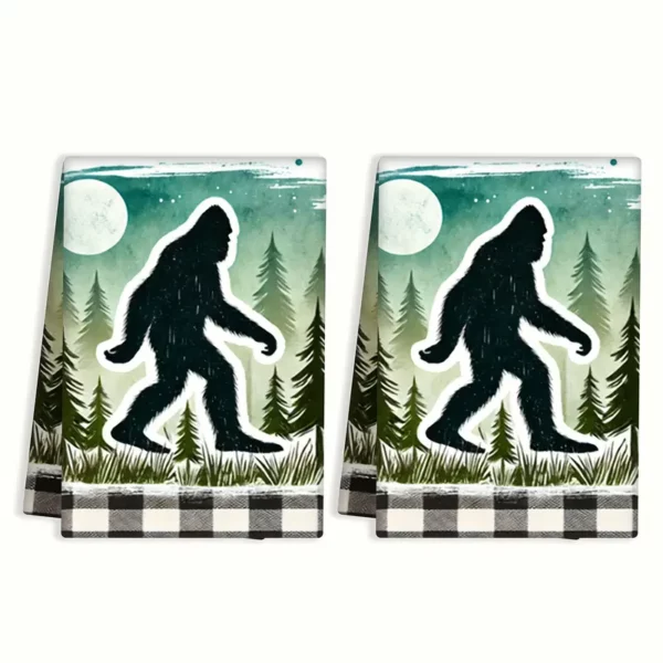 Set of 2 Vintage Looking Sasquatch Kitchen Towels