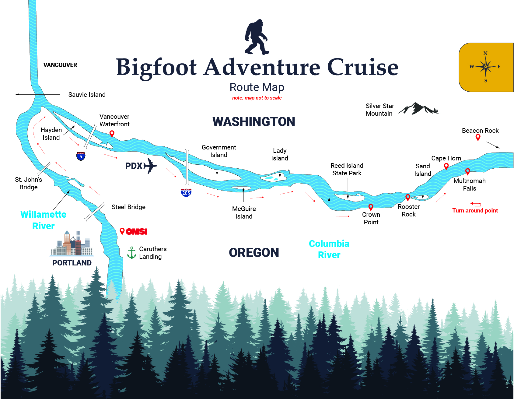 Portland Spirit Bigfoot Adventure Cruise Route Map